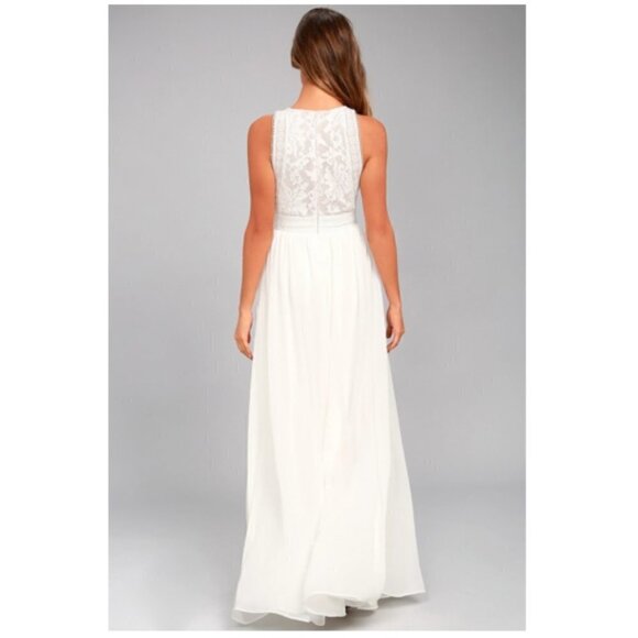 Lulu's Forever and Always Sleeveless White Floral Lace Maxi Dress Size XS NWT - Picture 3 of 16